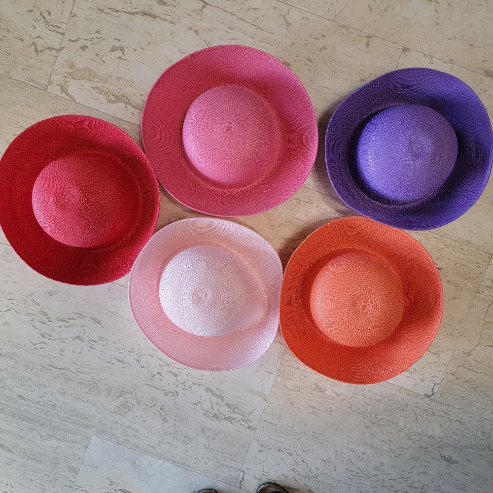SOLD. Betmar Straw hats. Fuschia, Pink, Red, Lilac, Orange.